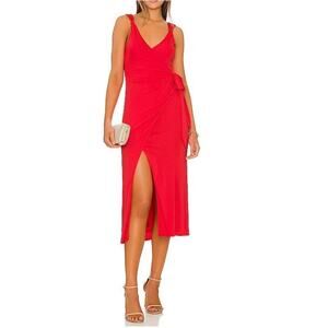 Cinq à Sept Delia Midi Dress Sleeveless Tie Waist Chili Pepper Red Womens Size 0